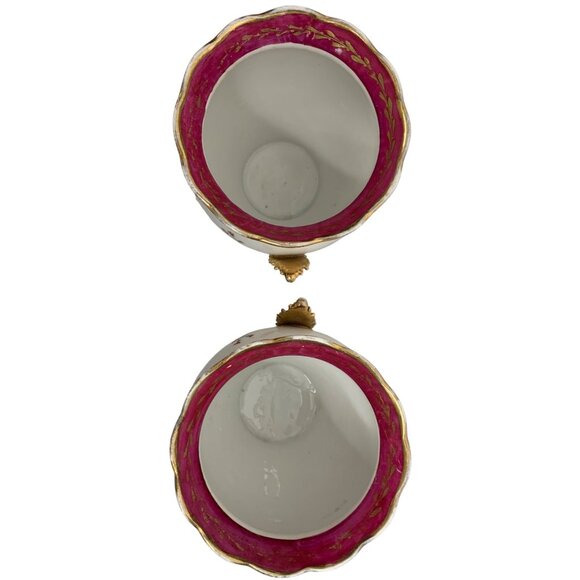 VTG French Ceramic Pots Set Of Two 6" H X 5.5" Dia Gold Filigree Birds G10530 - Picture 8 of 9